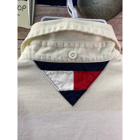 Tommy Hilfiger White and beige Short Sleeve Polo Shirt Size Large - Picture 5 of 12